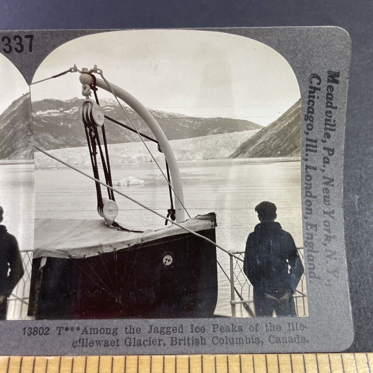 Antique 1920s Glacier Flows Into Kinbasket Lake BC Stereoview Photo Card P3191