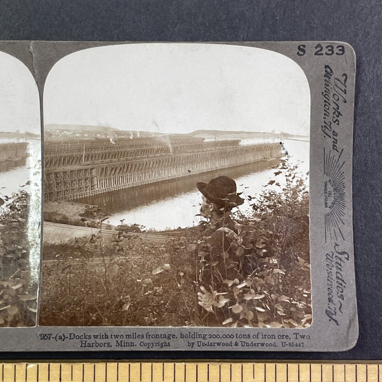 Two Harbors Minnesota Shipping Docks Stereoview Antique c1920s Y1139