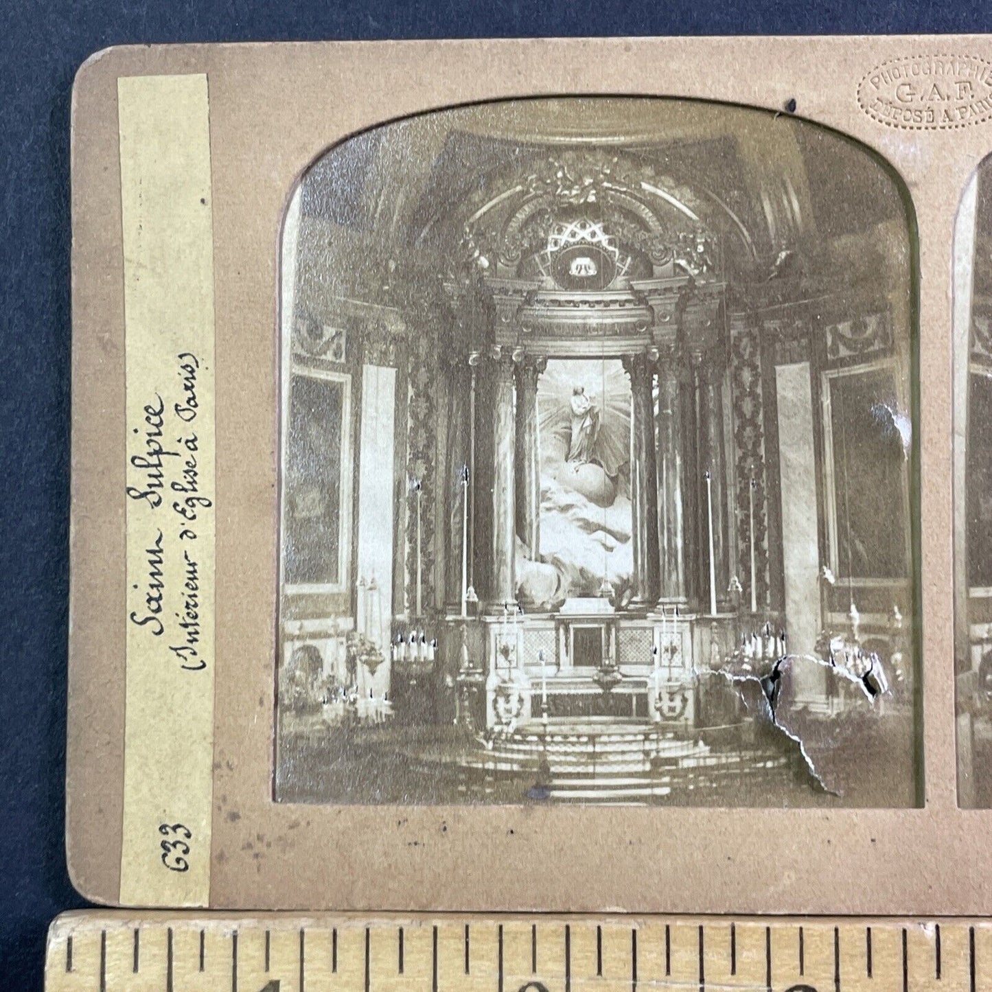 Saint Sulpice Church Paris Stereoview French Tissue Antique c1860s XT2129