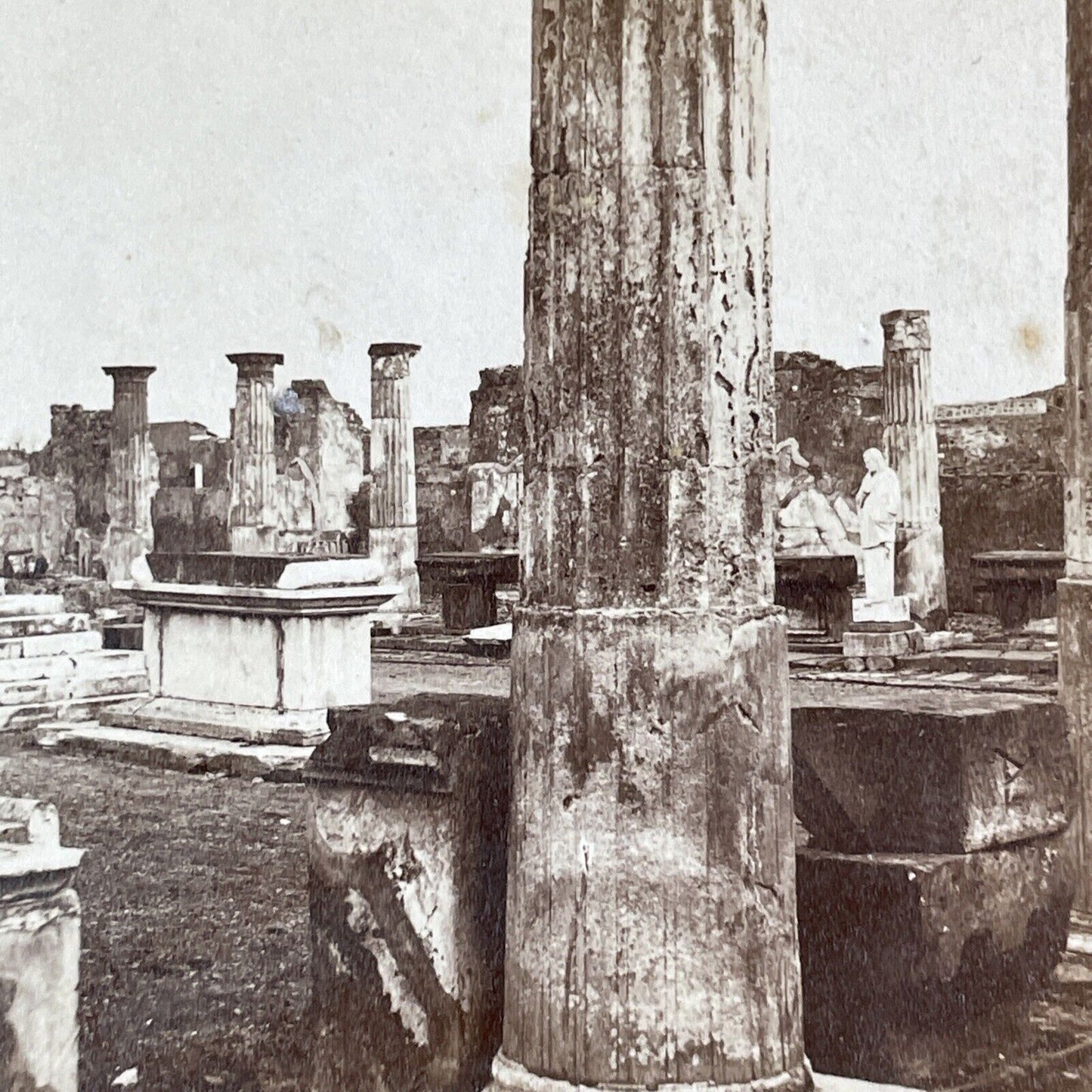 Marble Pillars Volcano Pompeii Stereoview Michele Amodio Antique c1863 X3511