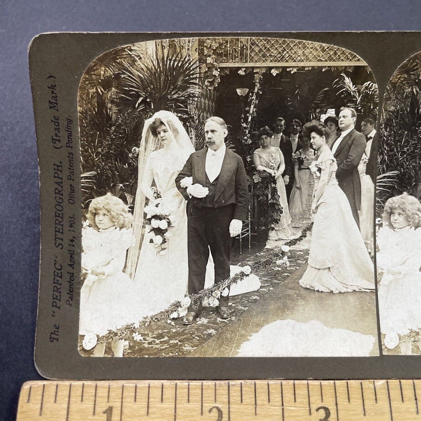 Antique 1902 Father Gives Away Daughter Bride Stereoview Photo Card P2661