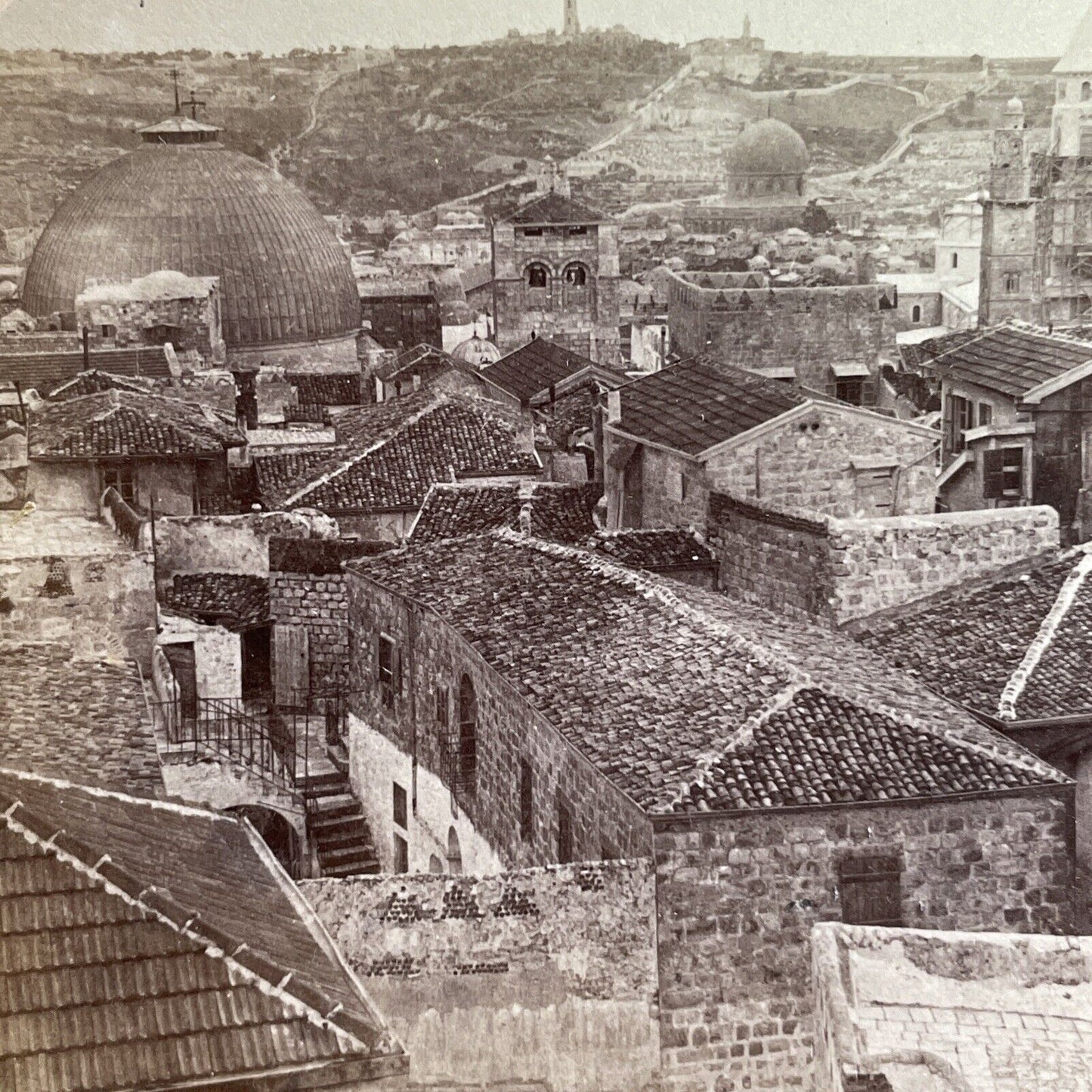 Antique 1900 Downtown Jerusalem Israel Palestine Stereoview Photo Card P1377