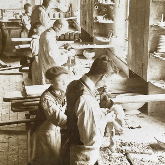 Antique 1905 Children Working In A Factory Worcester Stereoview Photo Card P1529