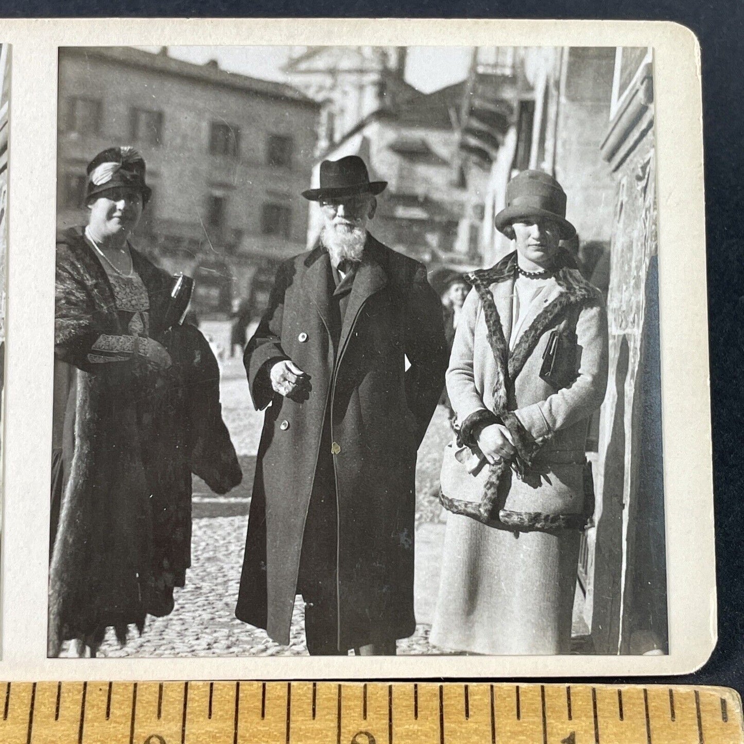 Antique 1925 Italian Older Man With Women Italy OOAK Stereoview Photo Card P3241