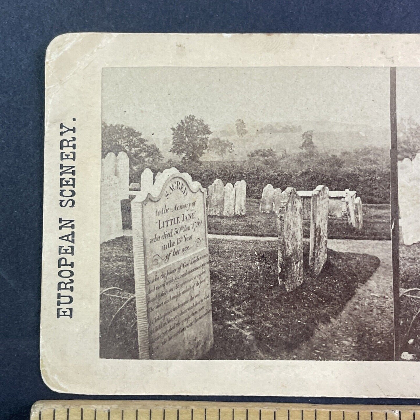 The Grave Of Little Jane Squibb Stereoview Isle Of Wight UK Antique c1880 X3660