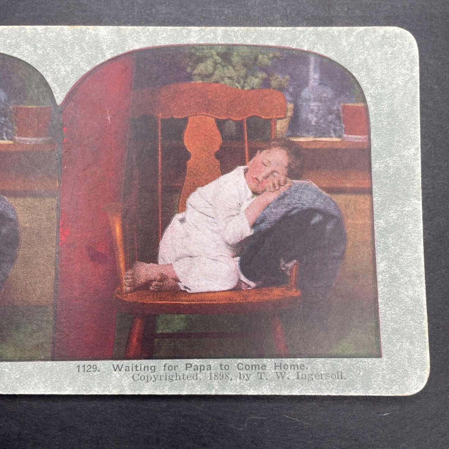 Antique 1898 Child Sleeping On A Wooden Chair Stereoview Photo Card P1130