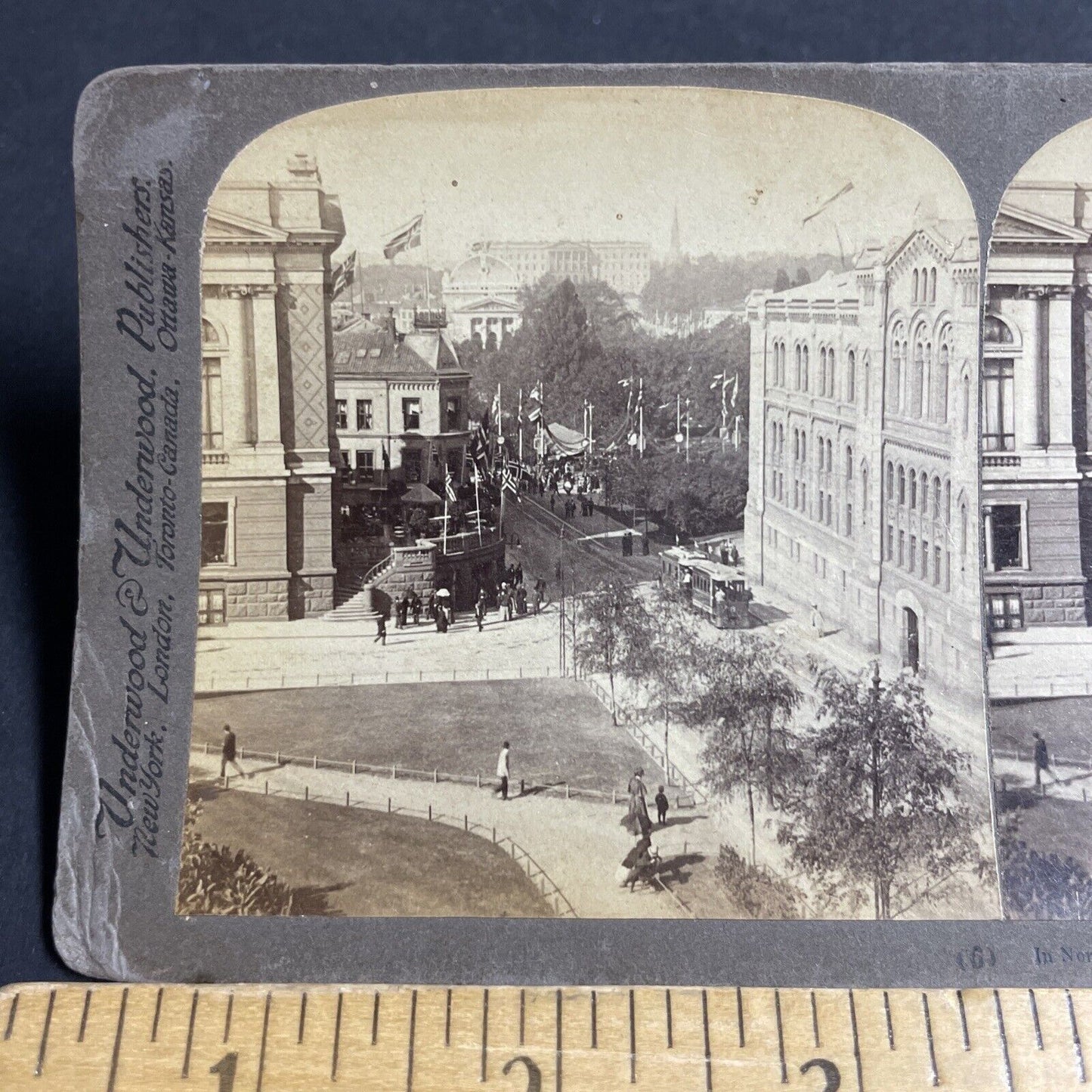 Antique 1903 Trolly Tracks In Oslo Norway Stereoview Photo Card P4067