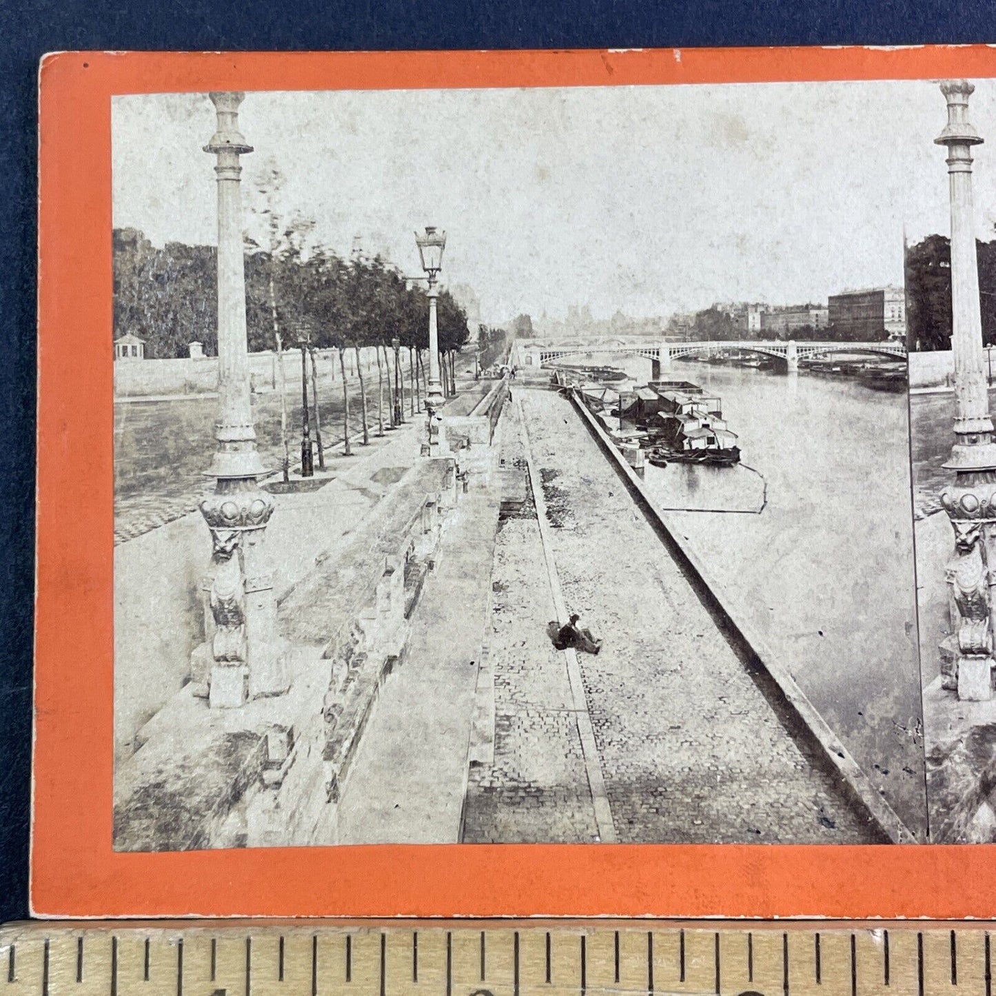 The Seine River Paris France Stereoview Orange Card Antique c1865 X3547