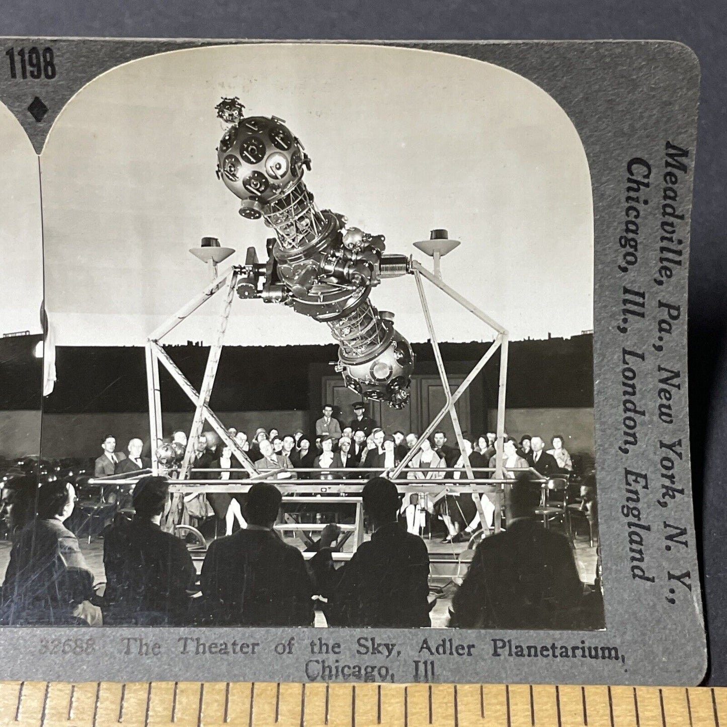 Antique 1930s Adler Planetarium Astronomy Scope Stereoview Photo Card V2643