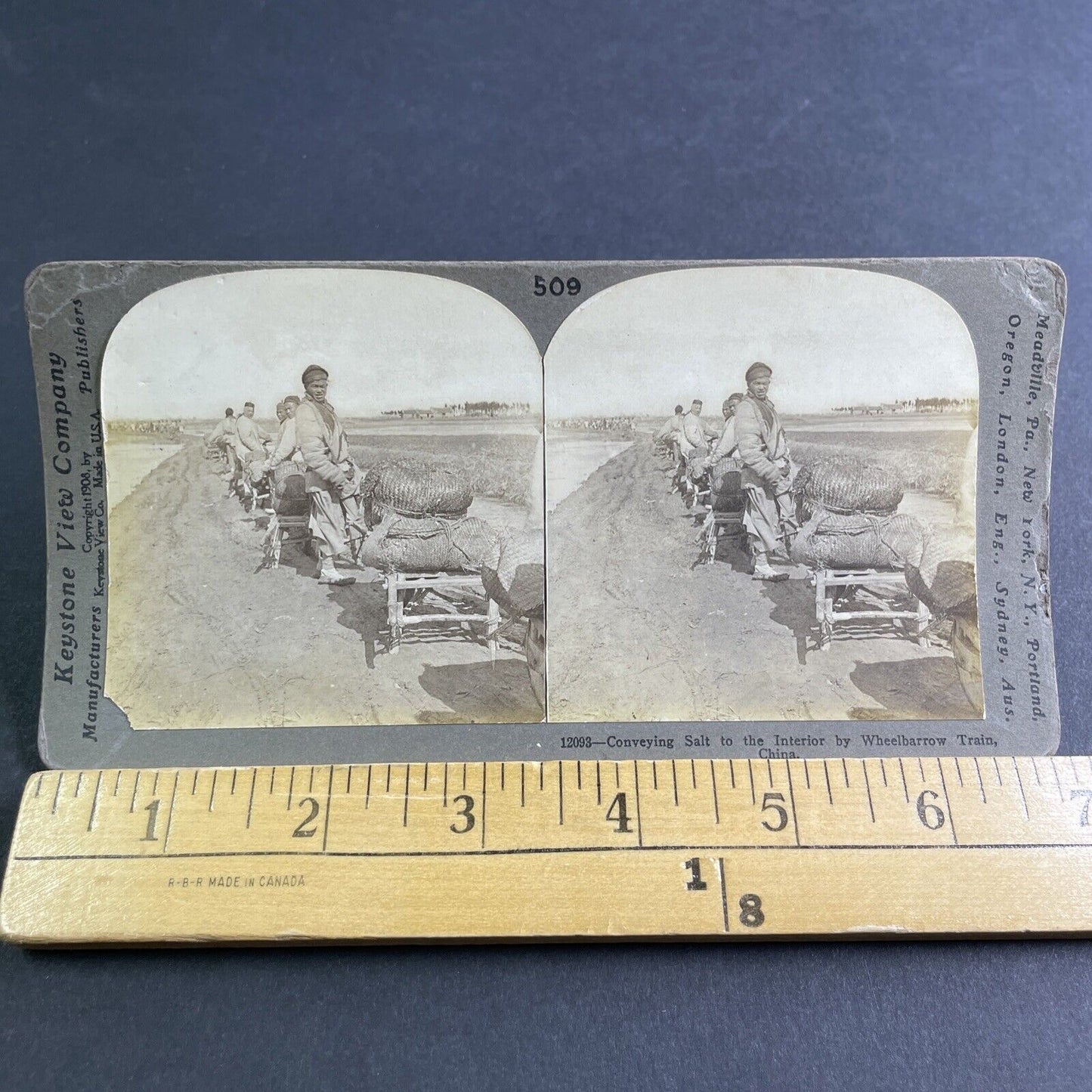 Antique 1908 Salt Mining Miners Transport In China Stereoview Photo Card P2153