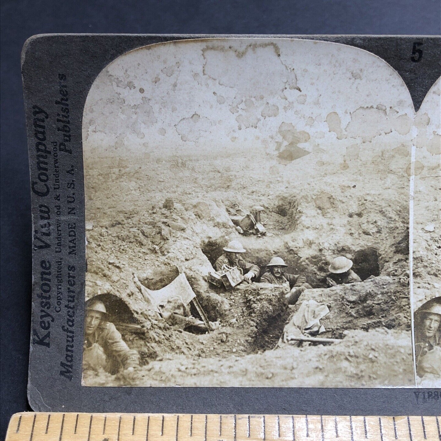 Antique 1917 Canadian Solders WW1 Battle Of Cambrai Stereoview Photo Card P2018