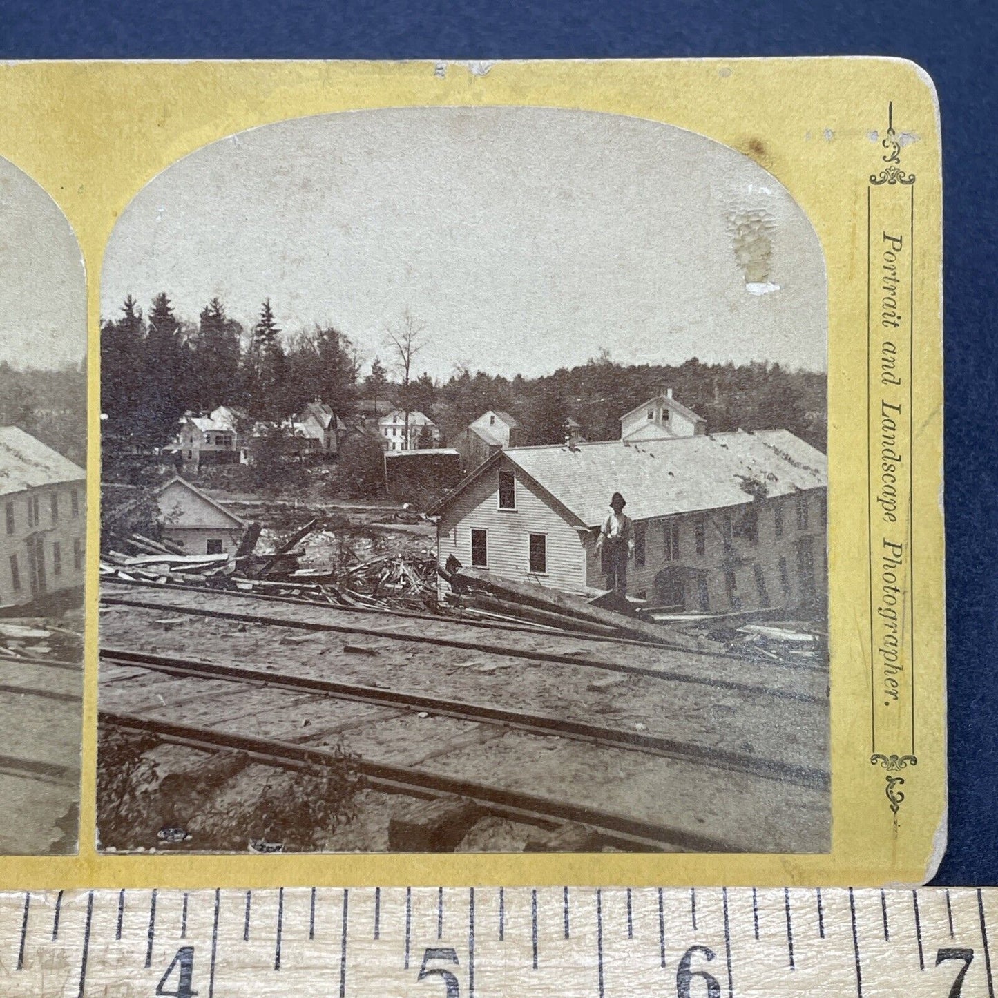 Antique 1874 Mill River Flood Disaster Northampton NH Stereoview Photo Card 1736