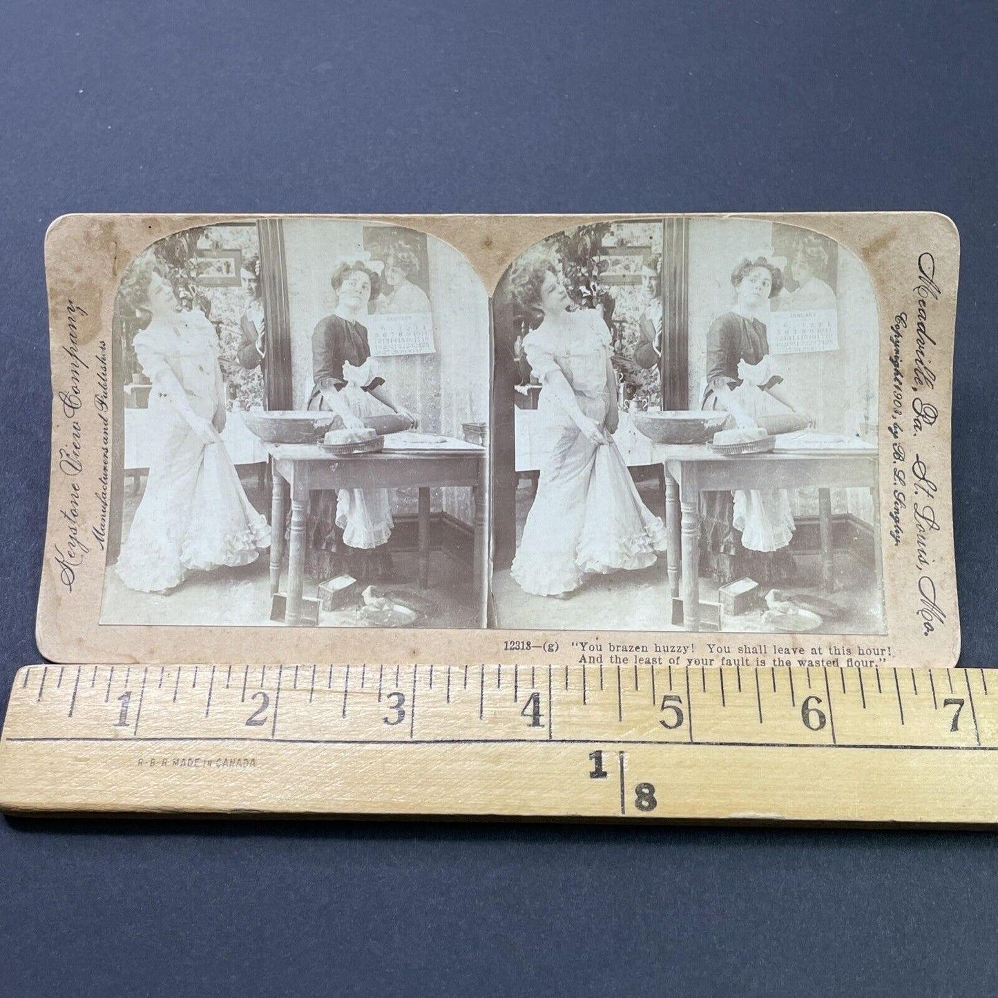 Antique 1903 Wife Confronts Husbands Mistress Stereoview Photo Card P2636