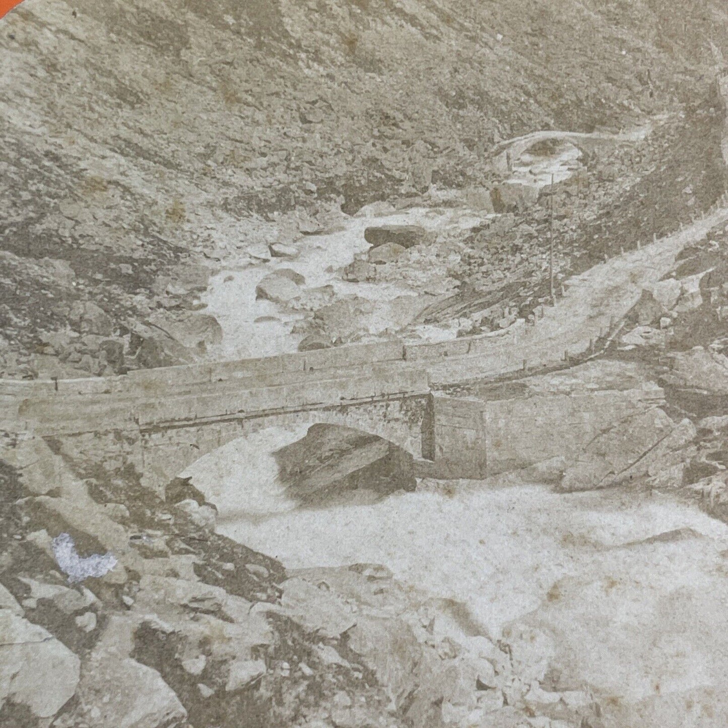 St. Gotthard Pass Switzerland Stereoview River & Bridge View Antique c1870 X3606