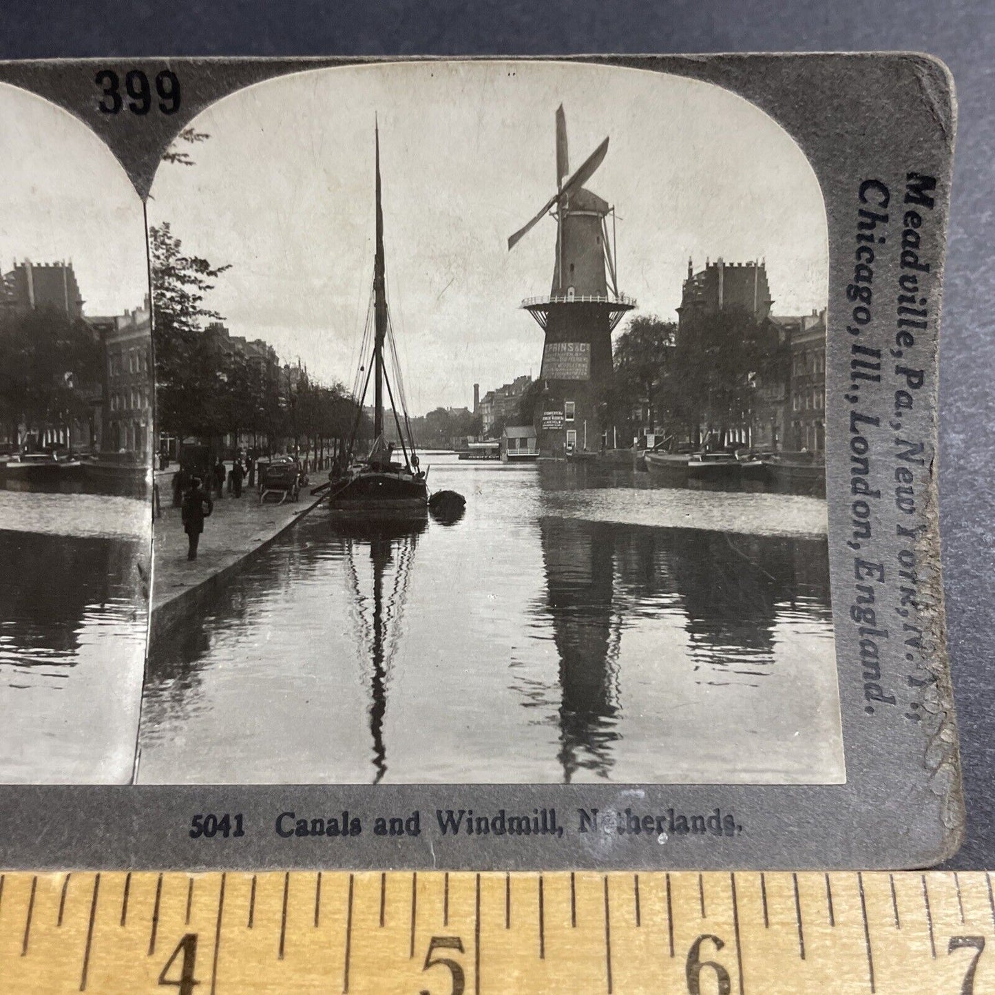 Antique 1910s Windmill In Rotterdam Holland Stereoview Photo Card P5128