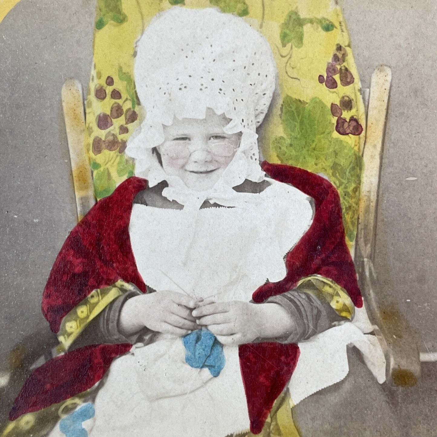 Child Dresses Up as a Grandma Stereoview F.G. Weller Antique c1870s Y1340