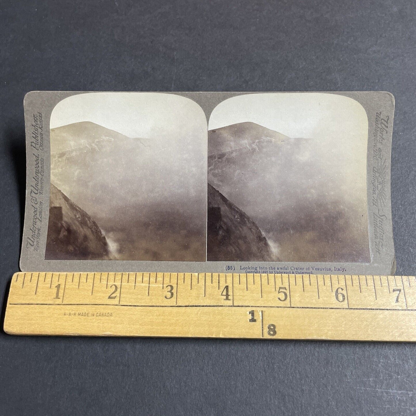 Antique 1897 Mount Mt. Vesuvius Steaming Top Italy Stereoview Photo Card P4487