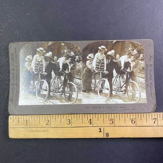 Women Stunt Driving On A Lansing Cycle Co Bicycle Stereoview Antique c1905 X1898