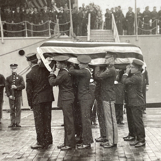 Antique 1910s US Soldier Repatriated Casket Funeral Stereoview Photo Card V3600