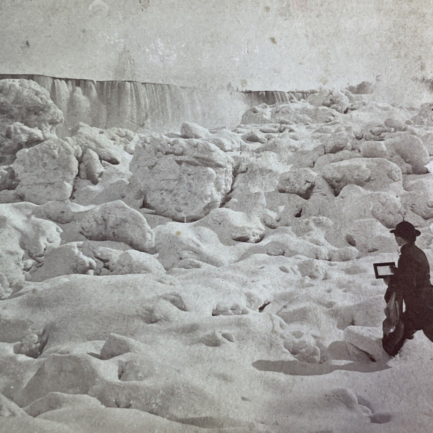 John Heywood Self-Portrait Niagara Falls Ice Bridge Stereoview c1867 Y2526