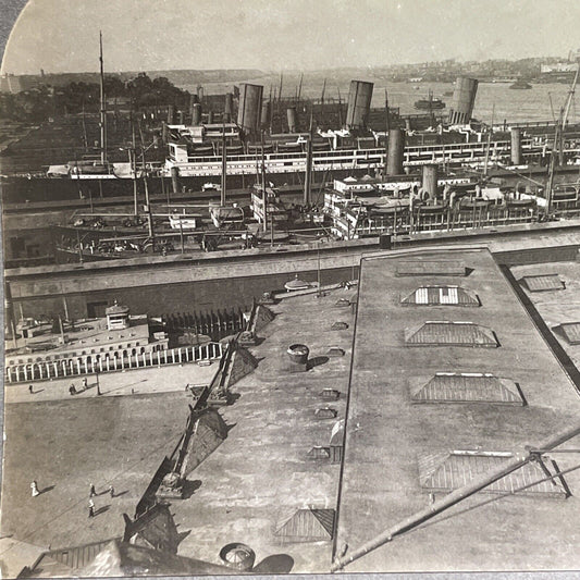 Antique 1918 Ocean Liner Ships In Hoboken New Jersey Stereoview Photo Card P1284