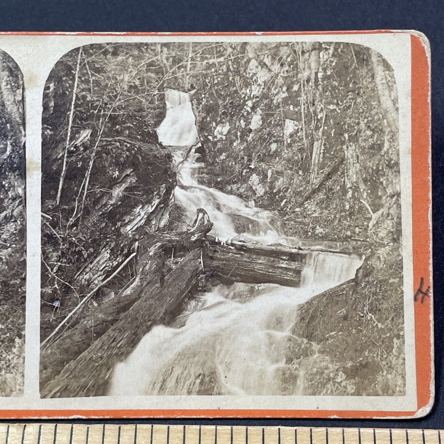 Antique 1860s Morey's Gorge Flume Fairlee Vermont Stereoview Photo Card V2105