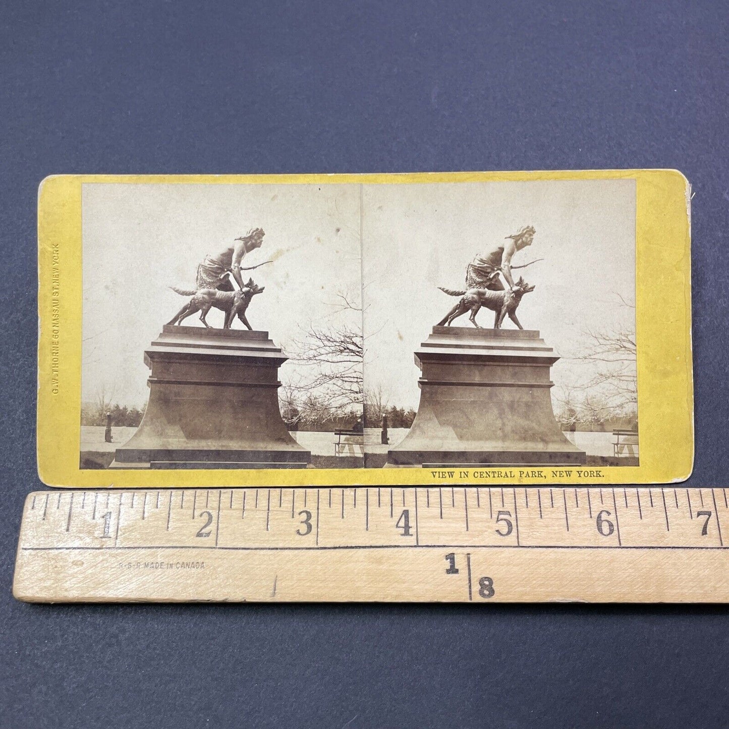 Antique 1870s Indian Hunter Central Park Manhattan Stereoview Photo Card V1945