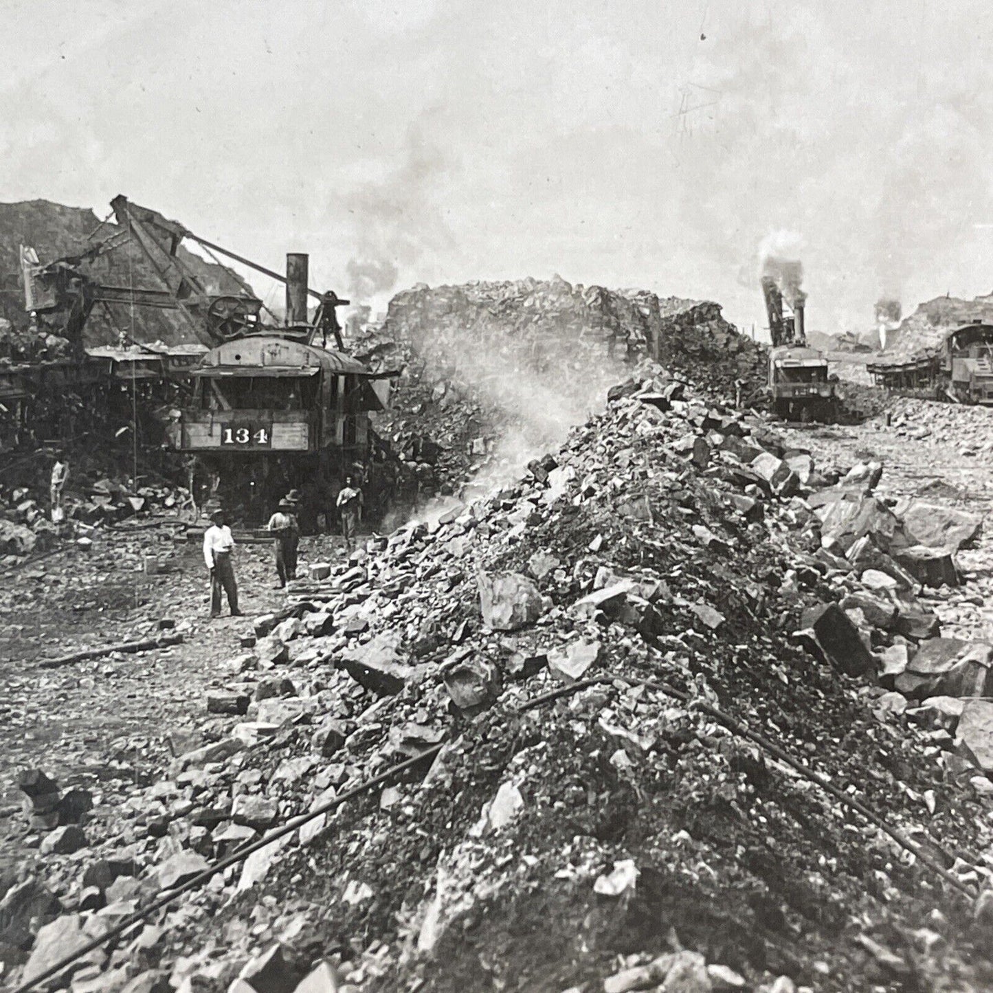 Steam Shovel Construction Excavator Stereoview Panama Antique c1910s Y496