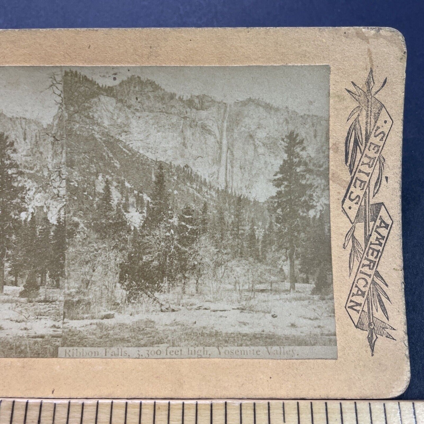 Antique 1870s Ribbon Falls Yosemite California Stereoview Photo Card P3590