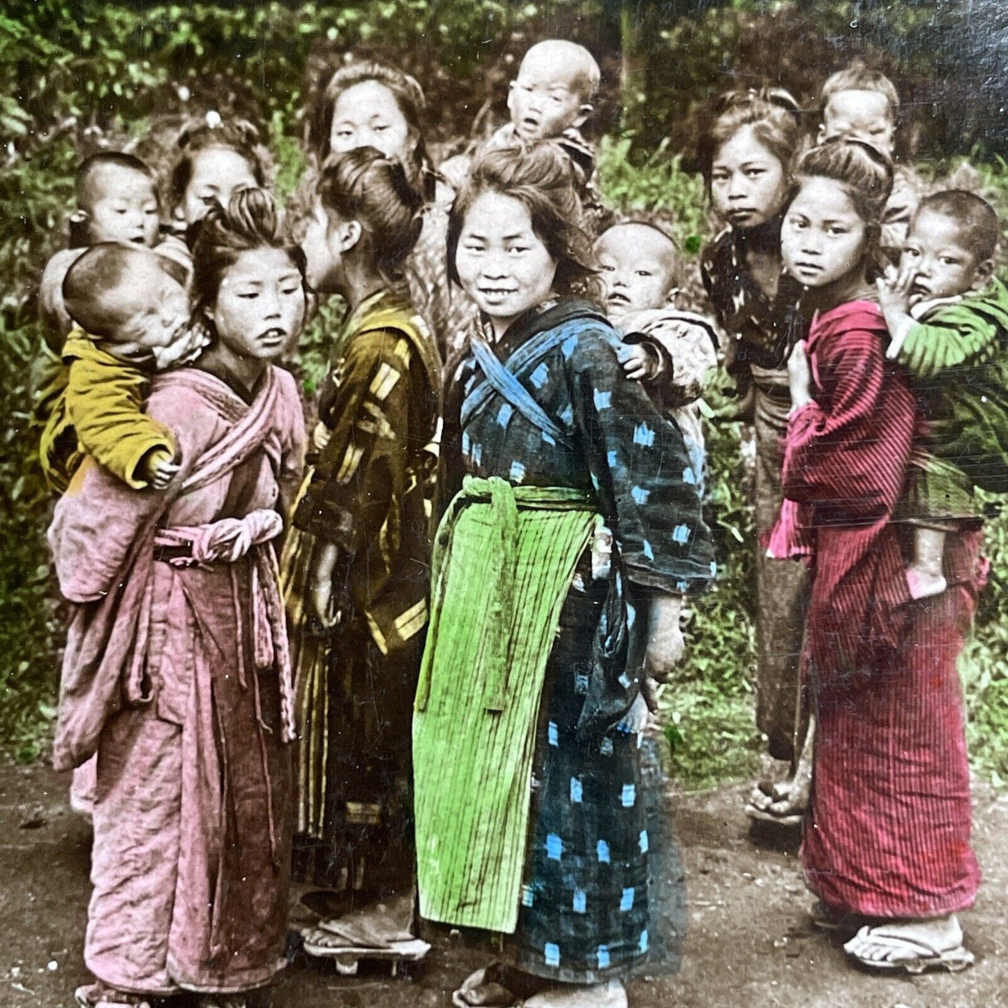Antique 1904 Children In Yokohama Japan Stereoview Photo Card PC841