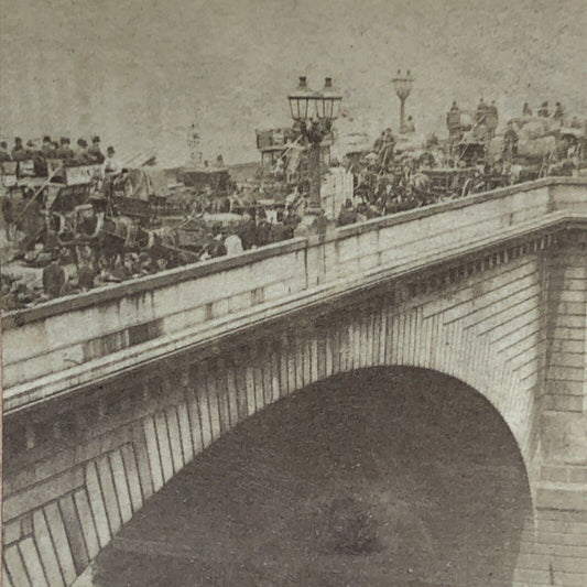 Antique 1891 Traffic Jam On London Bridge England Stereoview Photo Card P1998