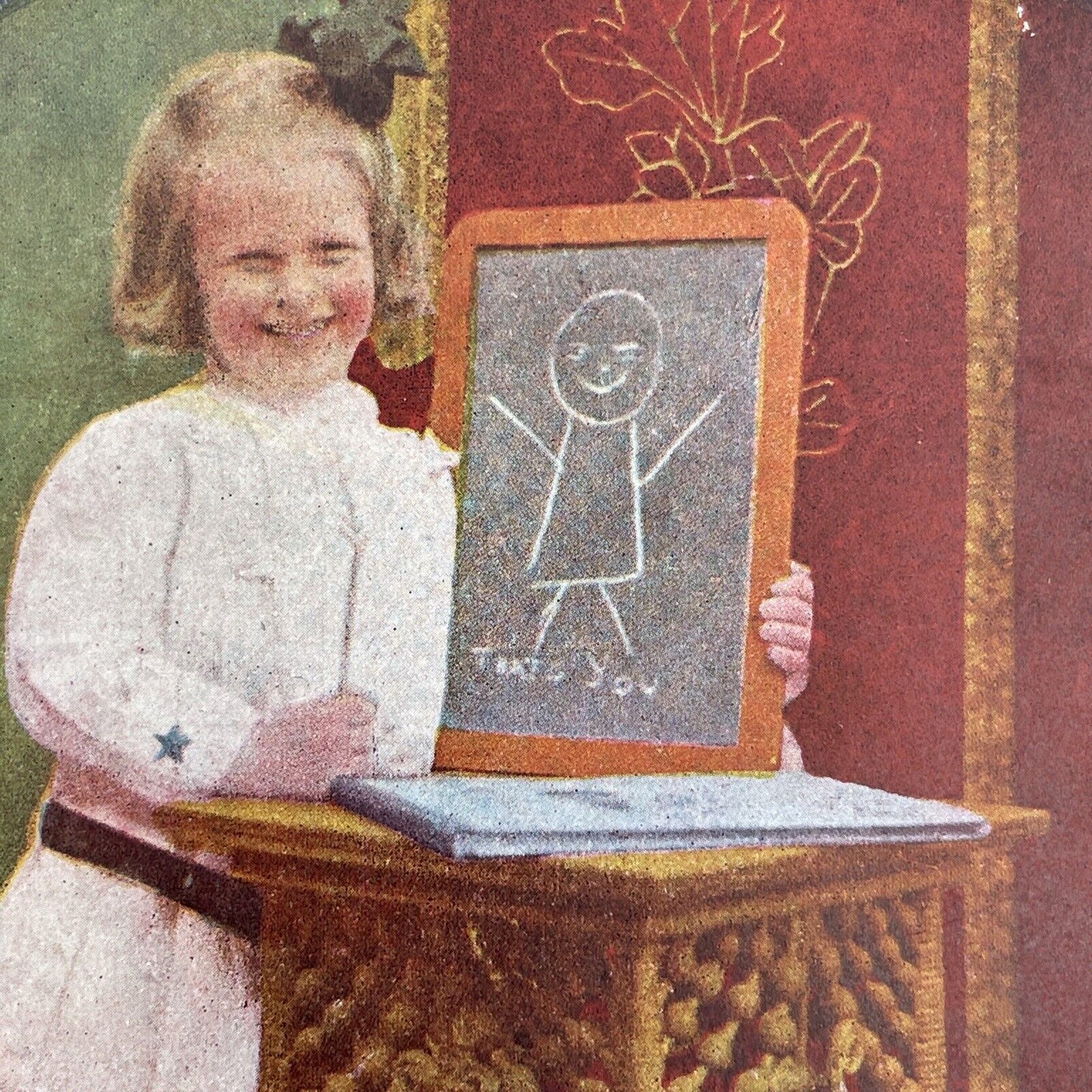 Antique 1905 A Young Girl Draws On A Chalk Board Stereoview Photo Card P1252