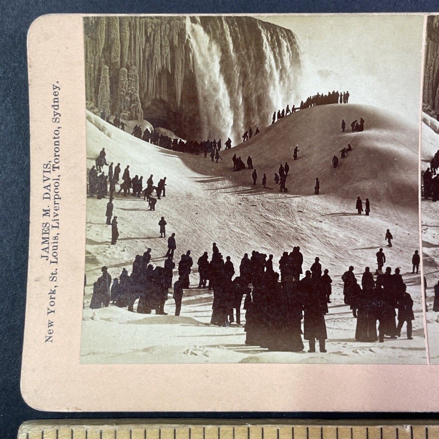 Sledding and Skiing at Base of Niagara Falls Stereoview Antique c1898 Y1869