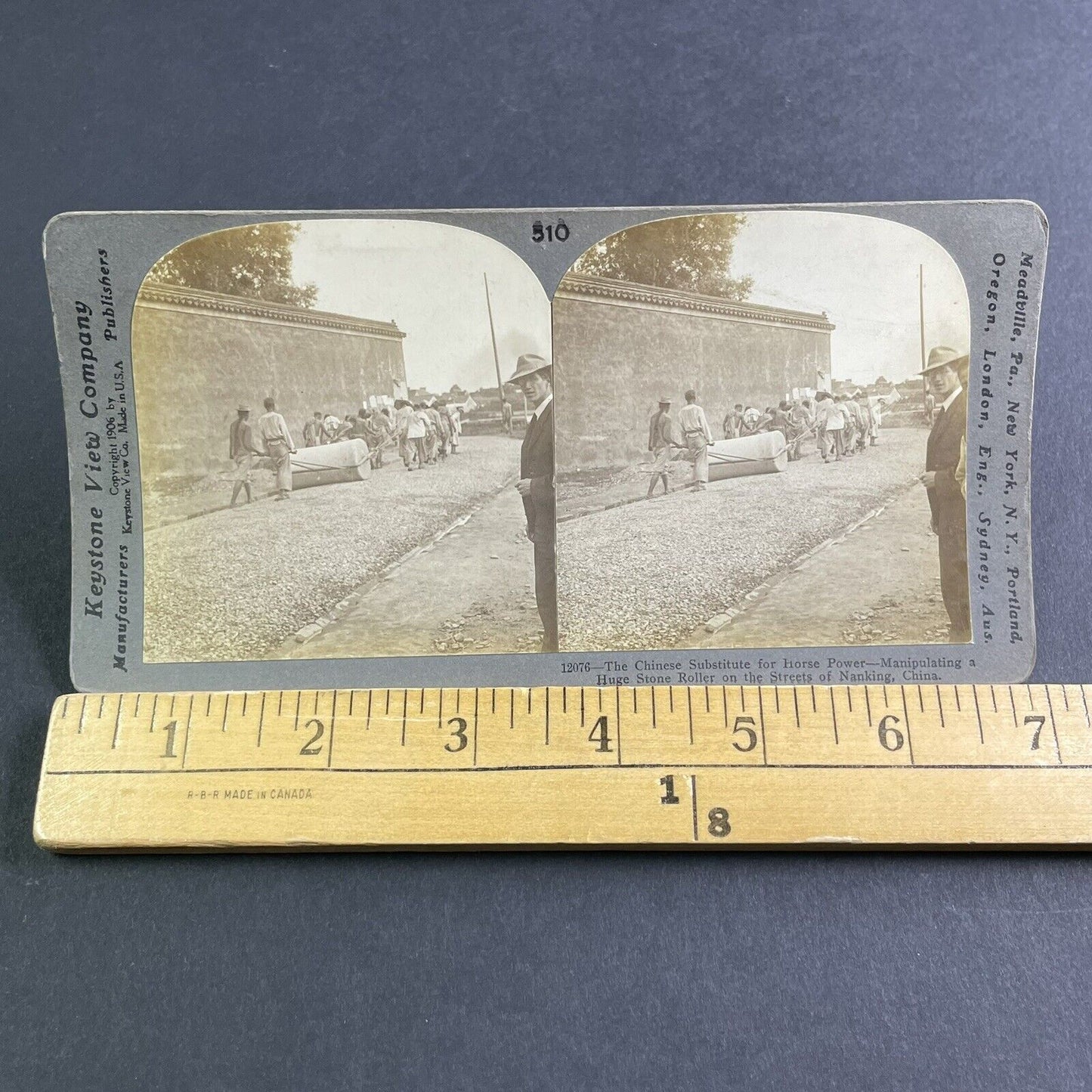 Antique 1906 Chinese Prisoners Pulling A Road Grader Stereoview Photo Card P2217