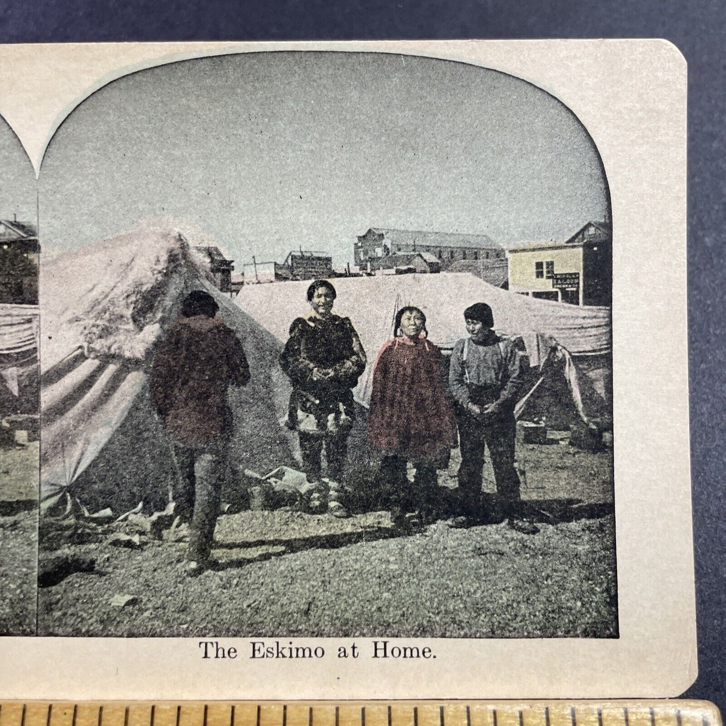 Antique 1905 Eskimo Inuit In Northern Alaska Camp Stereoview Photo Card Q2234