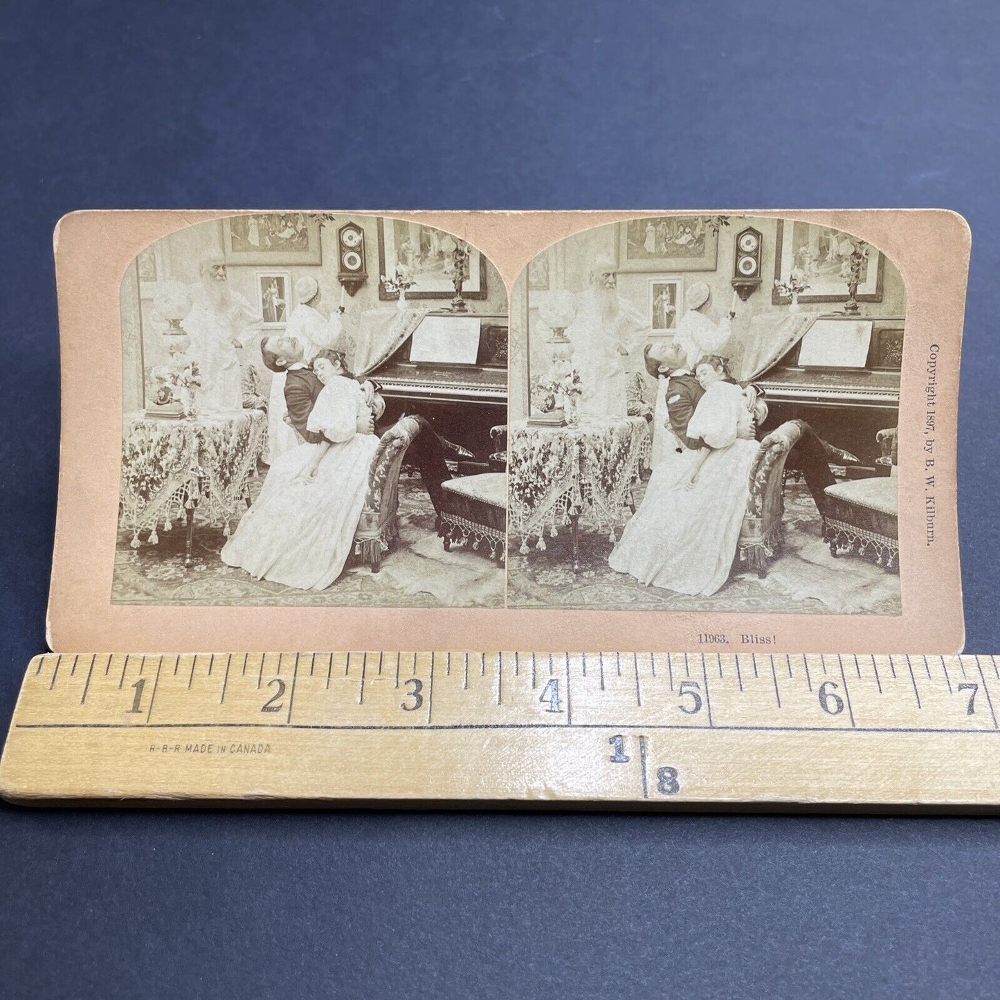 Antique 1897 Husband And Wife Fall Asleep At Piano Stereoview Photo Card P2003