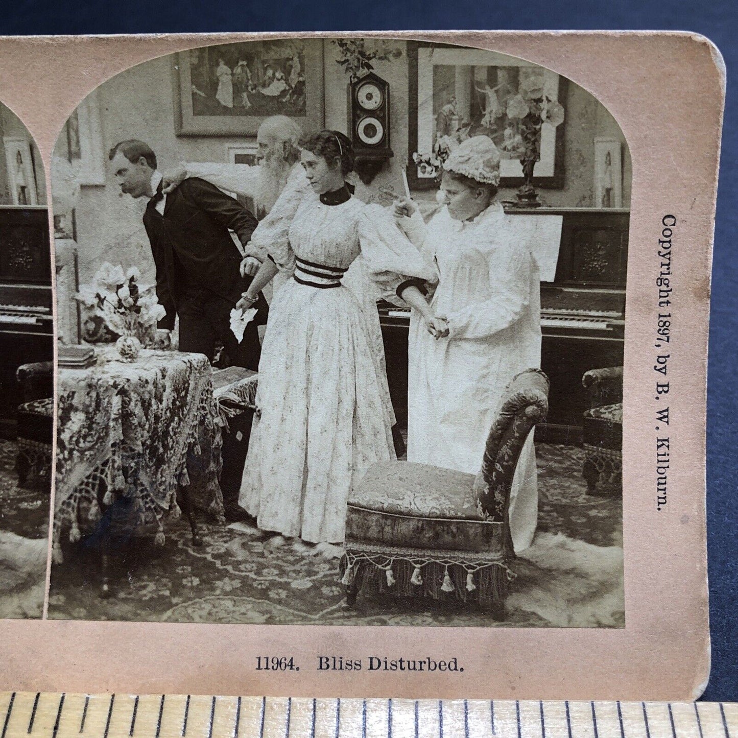 Antique 1897 Parents Scold Young Lovers Stereoview Photo Card P2004