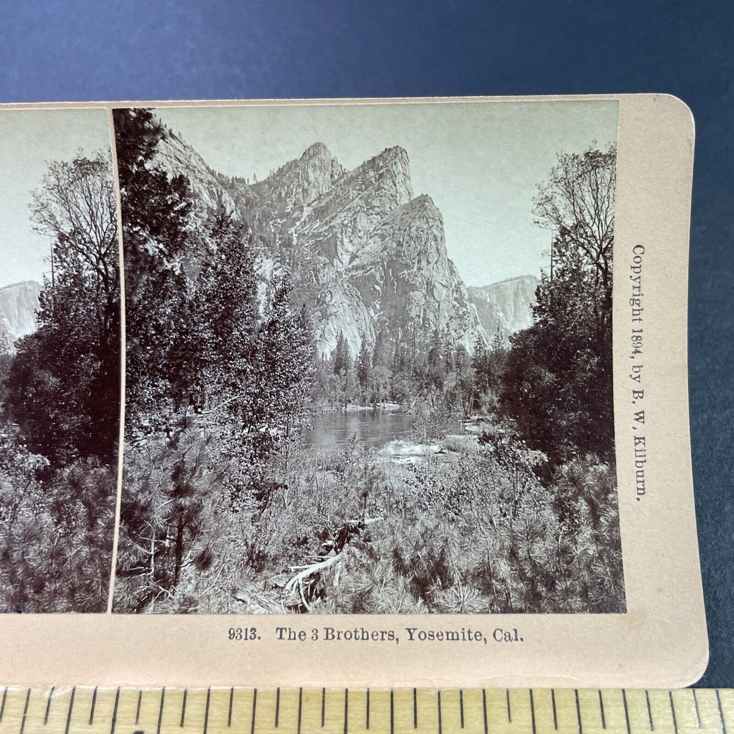 Antique 1894 Three Brothers Mountain Yosemite CA Stereoview Photo Card P3815