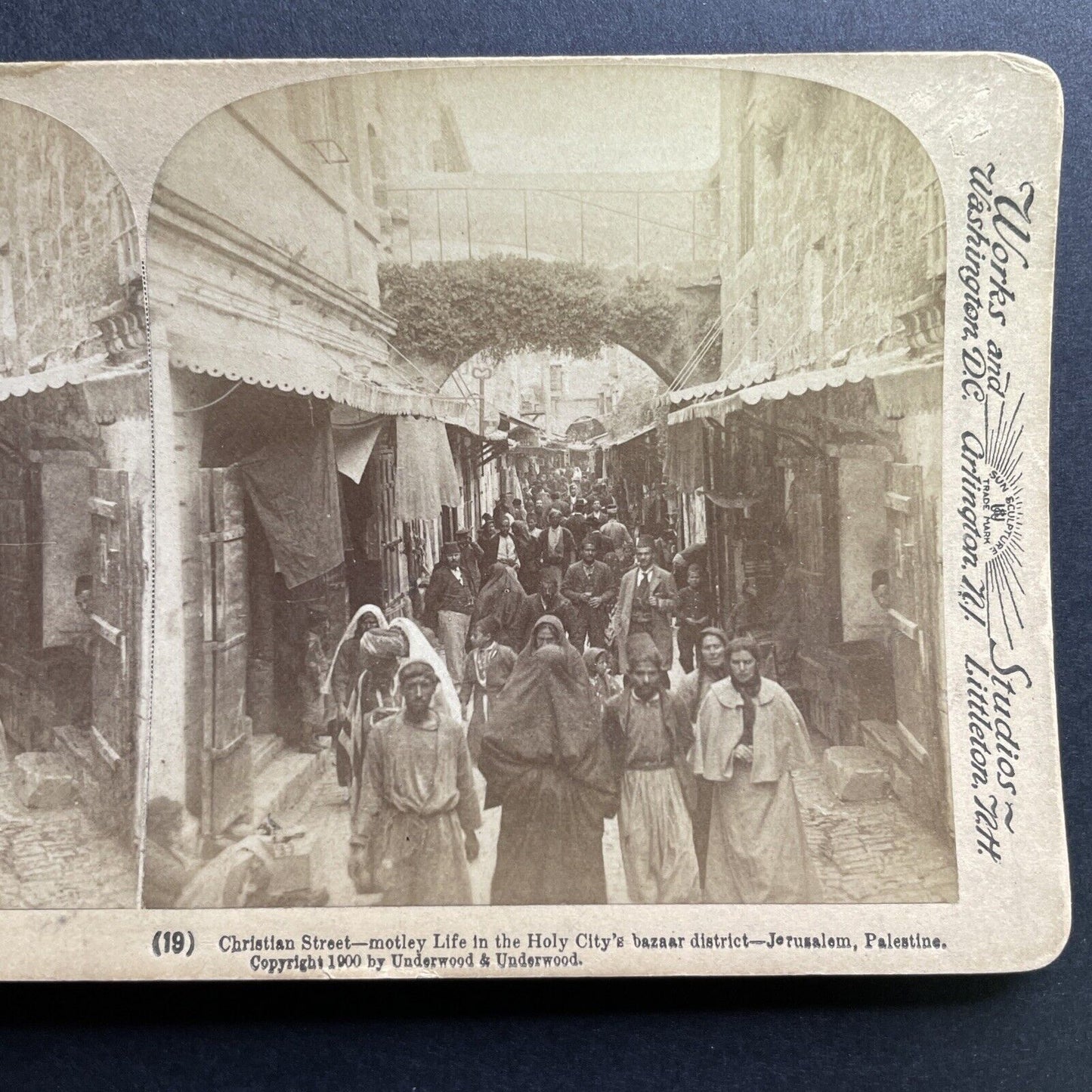 Antique 1900 Busy Street In Jerusalem Israel Stereoview Photo Card P1787