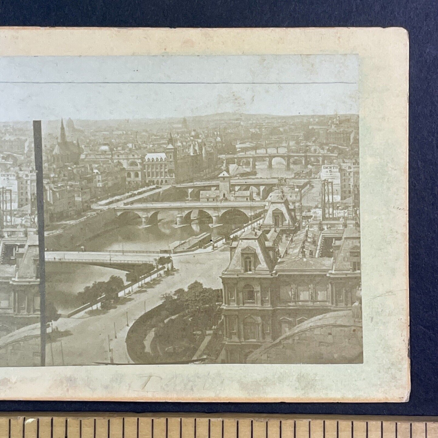 The Bridges Across the Seine River Stereoview Paris France Antique c1855 Y1020