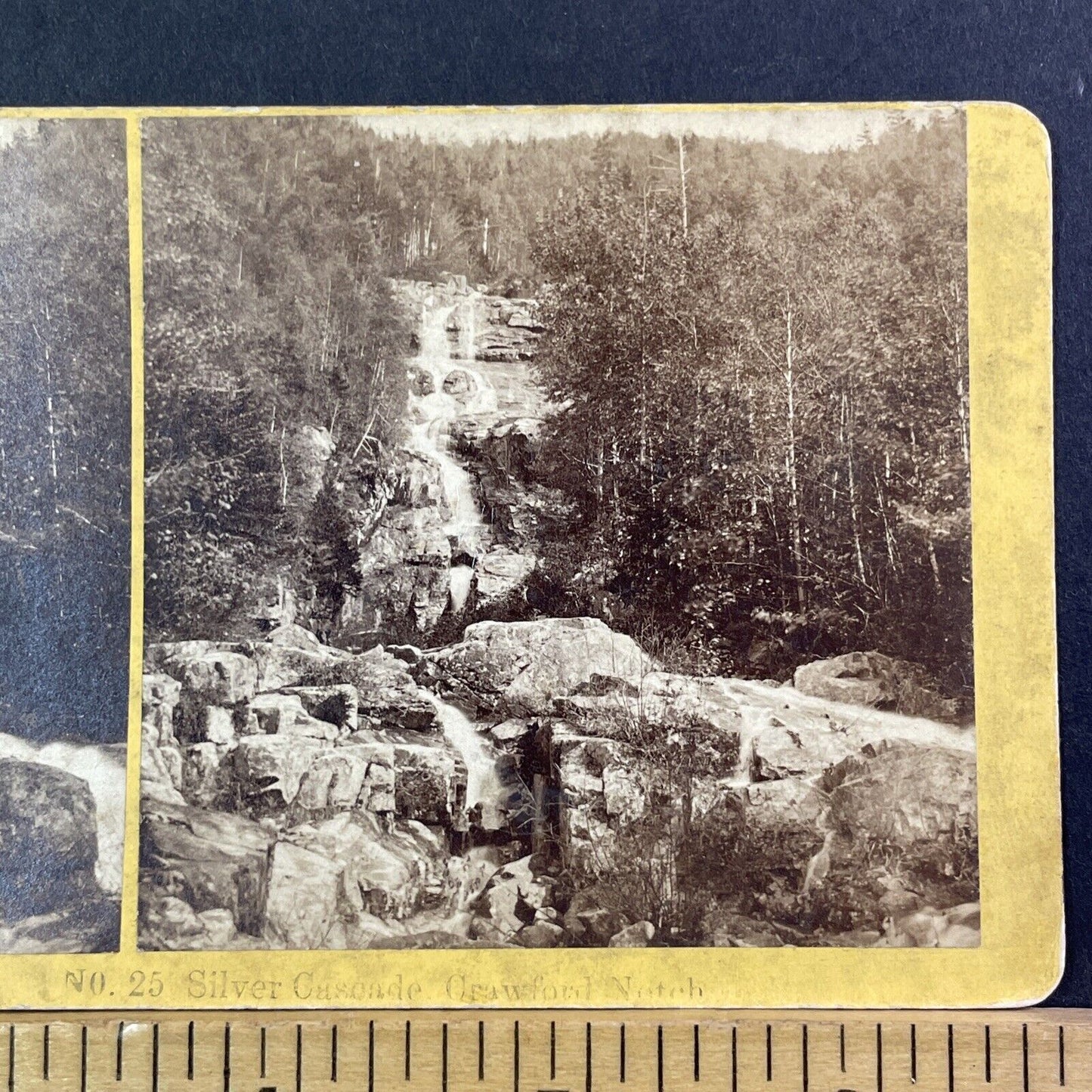 Crawford Notch Silver Cascade Stereoview BW Kilburn Photo Card Antique 1870 X932