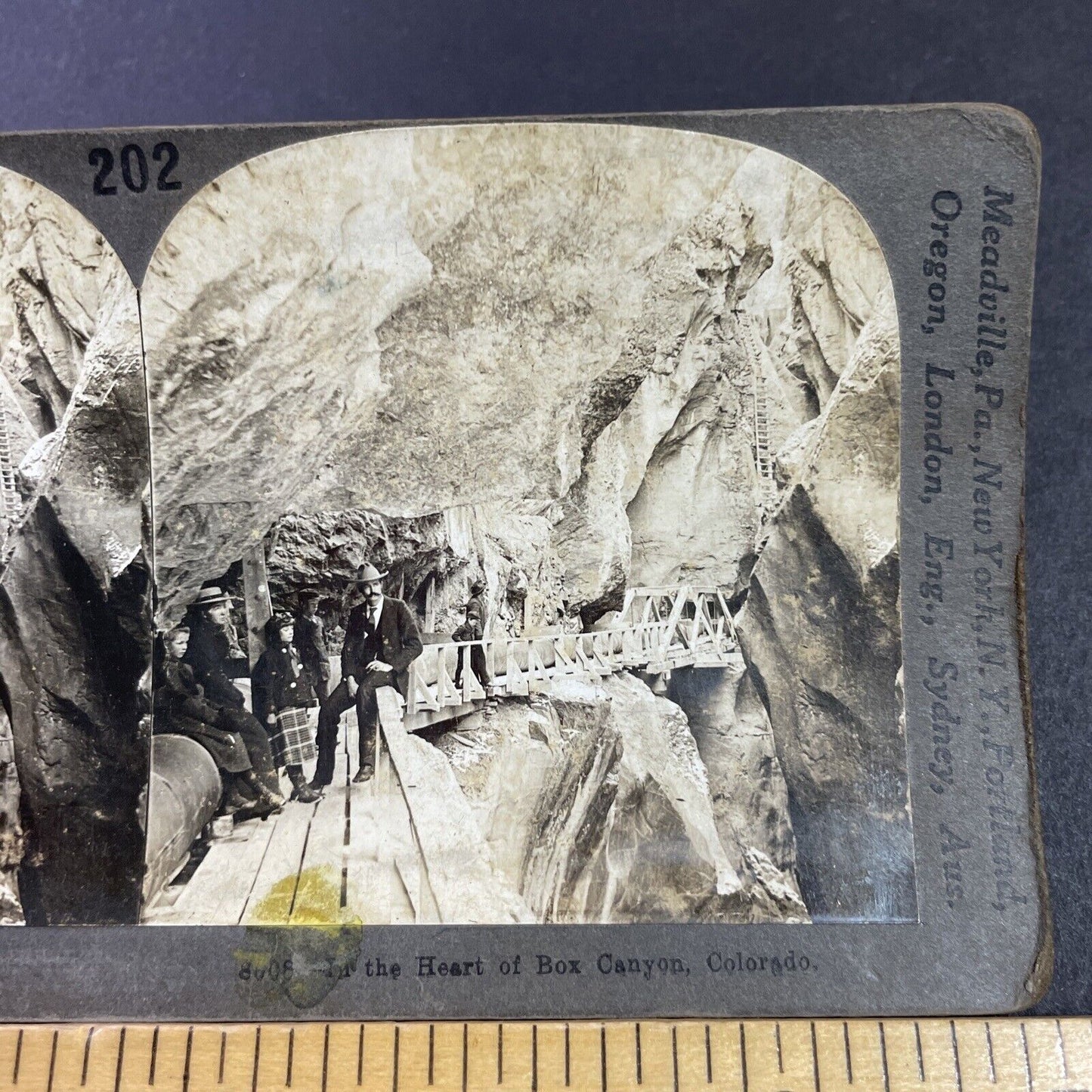 Antique 1909 Box Canyon Walkway Colorado Stereoview Photo Card P3598