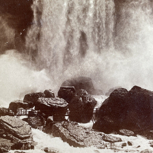 Antique 1901 Exploring The Bottom Niagara Falls NY Stereoview Photo Card P1555