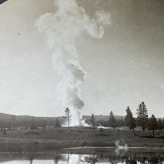 Antique 1910s Old Faithful Geyser Yellowstone Park Stereoview Photo Card P3177