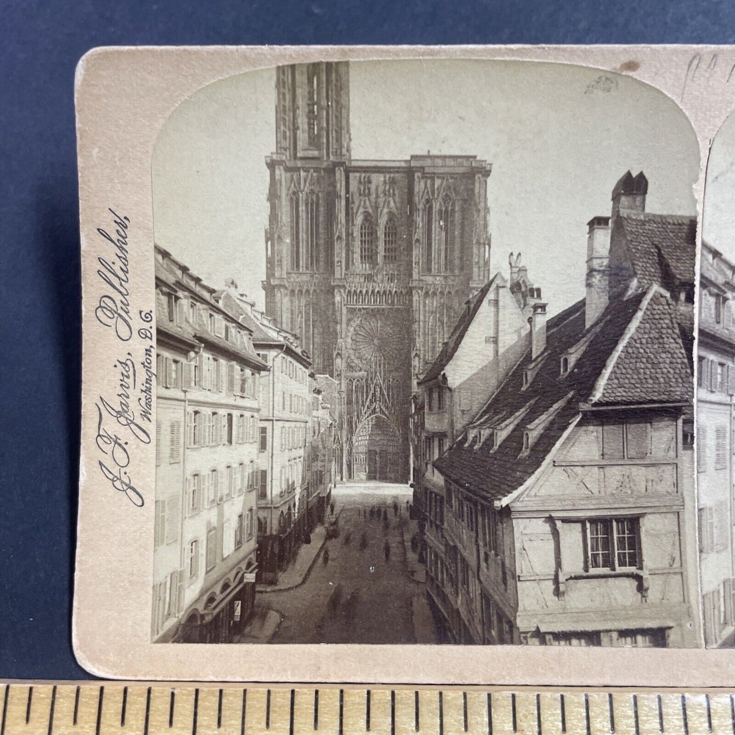 Antique 1890s Strasbourg Catheral Main City Street Stereoview Photo Card P856-12