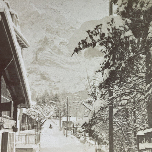 Antique 1901 Big Snowstorm Grindelwald Switzerland Stereoview Photo Card P3945