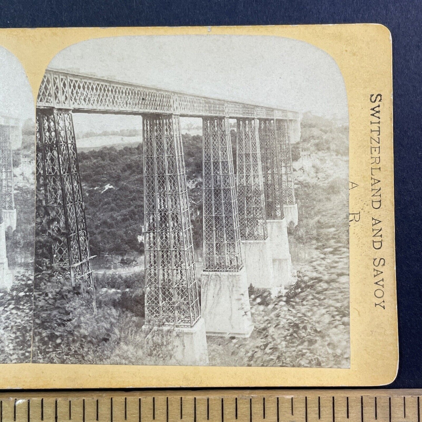 Grandfey Train Bridge Fribourg Switzerland Stereoview Antique c1875 X3820