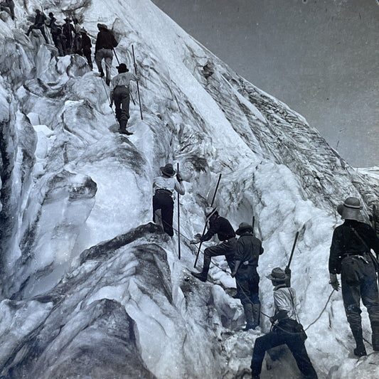 Antique 1909 Hiking The Glaciers Of Mt Ranier Stereoview Photo Card P2757