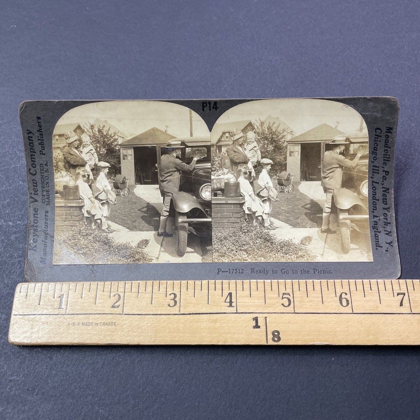 Antique 1920s Family With Old Classic Ford Car Stereoview Photo Card V3324