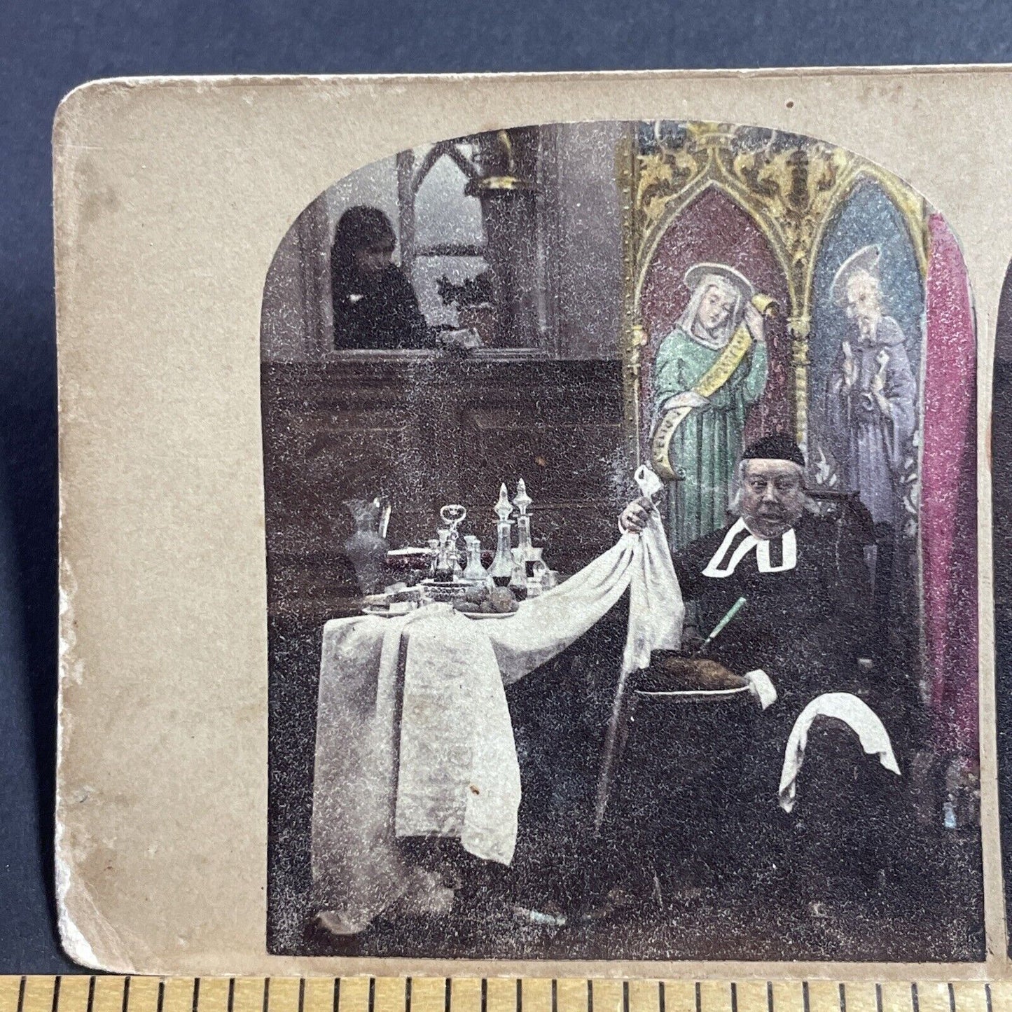 Antique 1860s A Friar Caught Sneaking Meat Stereoview Photo Card P1980-13